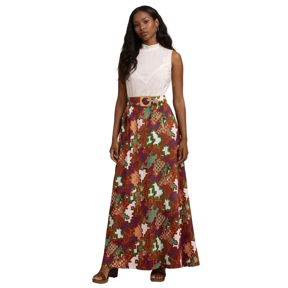 VINTAGE 1970s Psychedelic Geometric Maxi Dress Belted‎ Mod retro Groovy